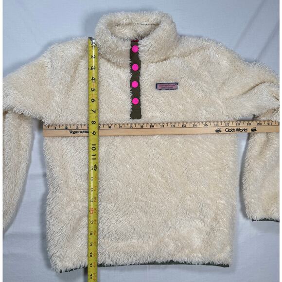 Vineyard Vines Teddy Fleece Snap Pullover Girls size L (14) Off White Pink Green - Picture 10 of 13